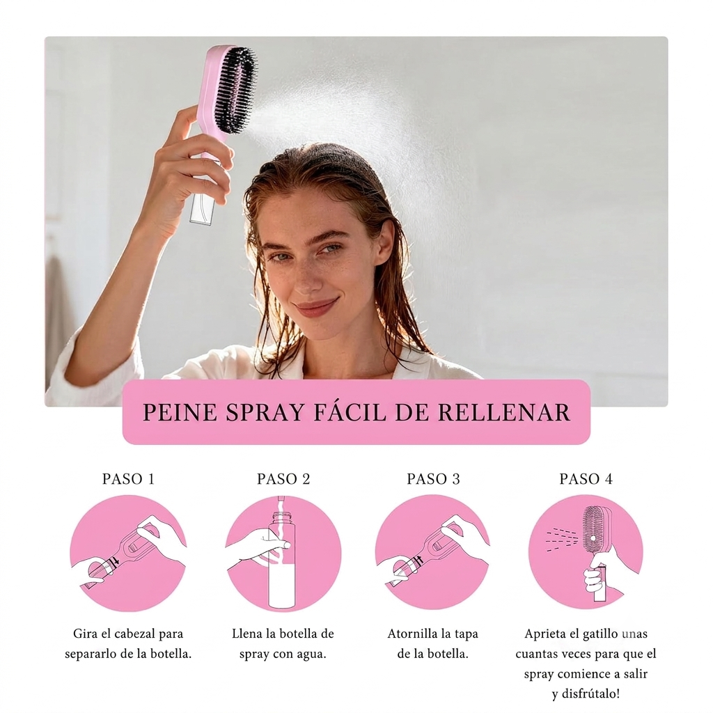 Pasos para usar el Cepillo Antifrizz con Spray 2 en 1