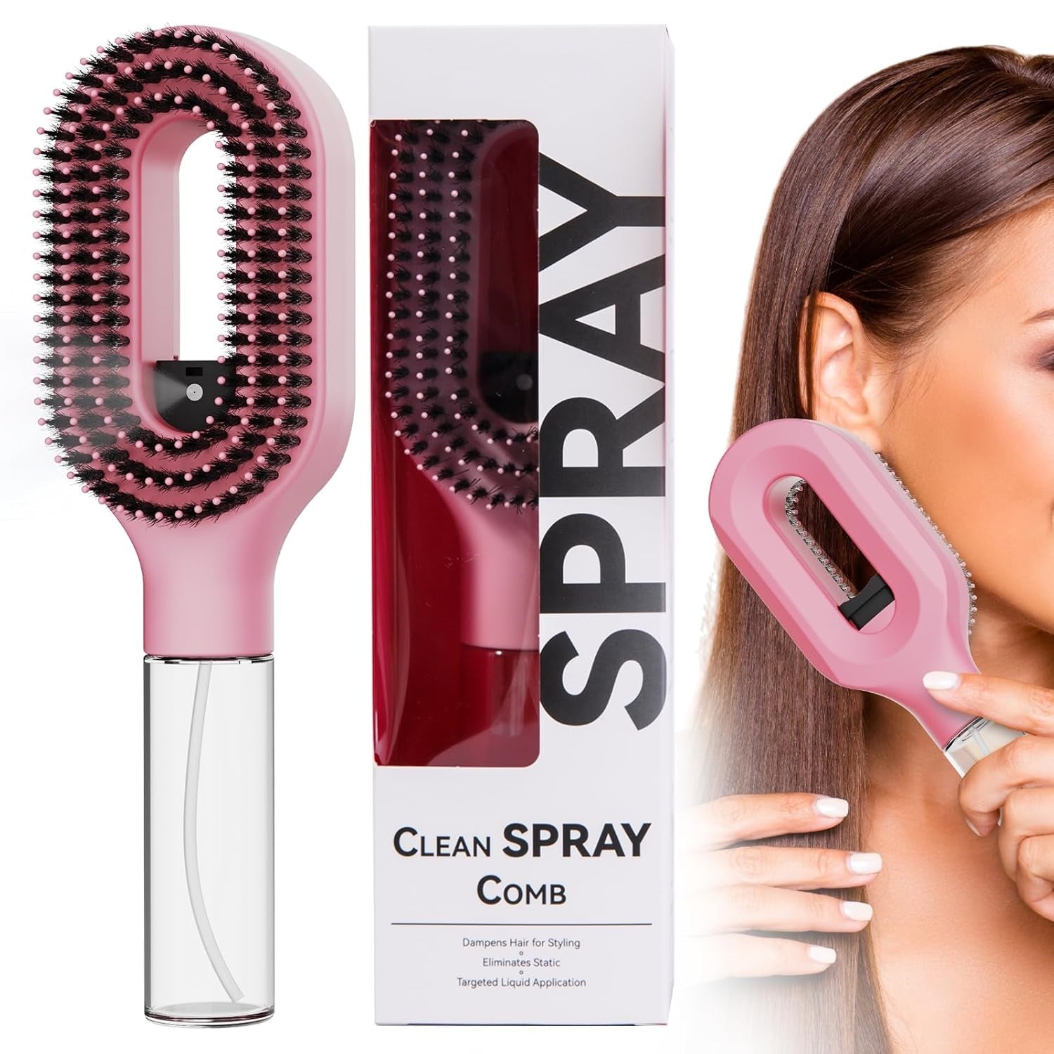 Cepillo Antifrizz con Spray 2 en 1 color rosa